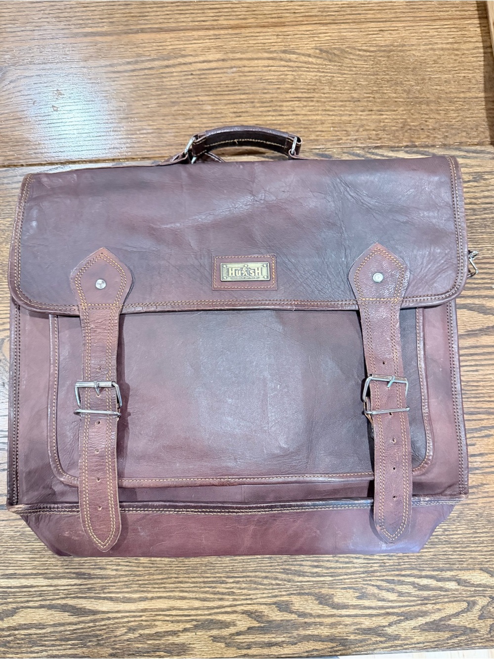 Vintage Hulsh Leather Briefcase in Dark Brown with Buckle Straps